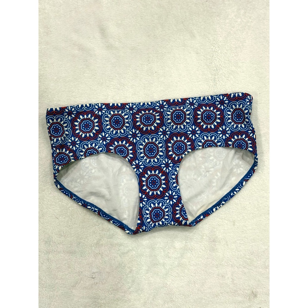 Boden Blue Red Tile Medallion Print Bikini Swim Bottoms S0015 US 4 Hipster